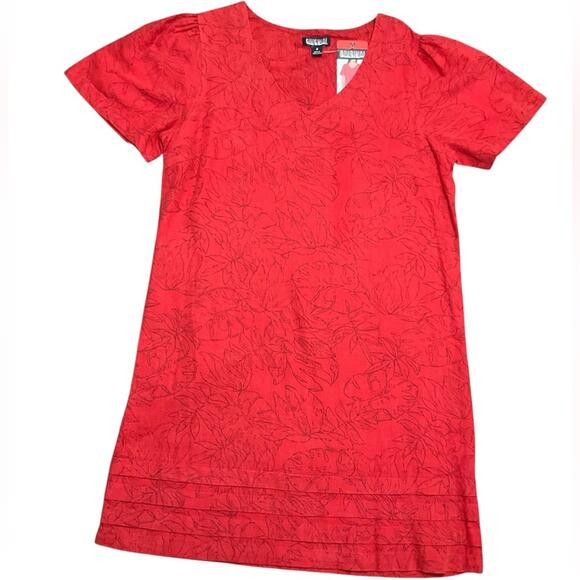 Nicole Miller Ladies Linen Red Dress Pattern Tropical leaf Size Medium NWT - Picture 1 of 10
